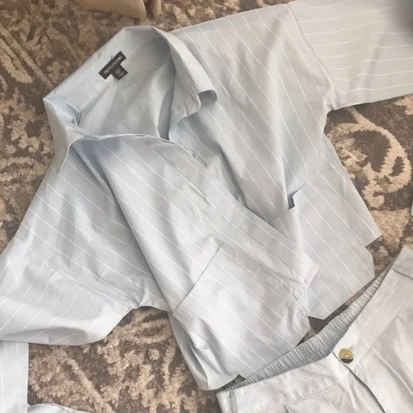 Women's Light Blue  2 piece pants set with White pinstripes - Picture 3 of 12